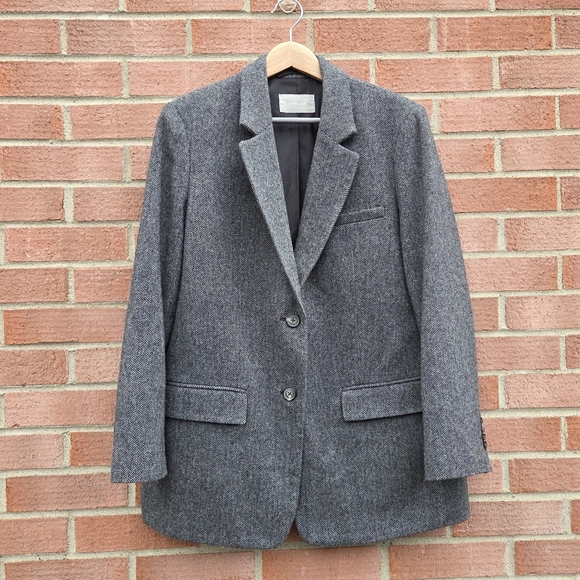 Everlane The Oversized Blazer in Wool Grey Herringbone Size 8 - Picture 3 of 6